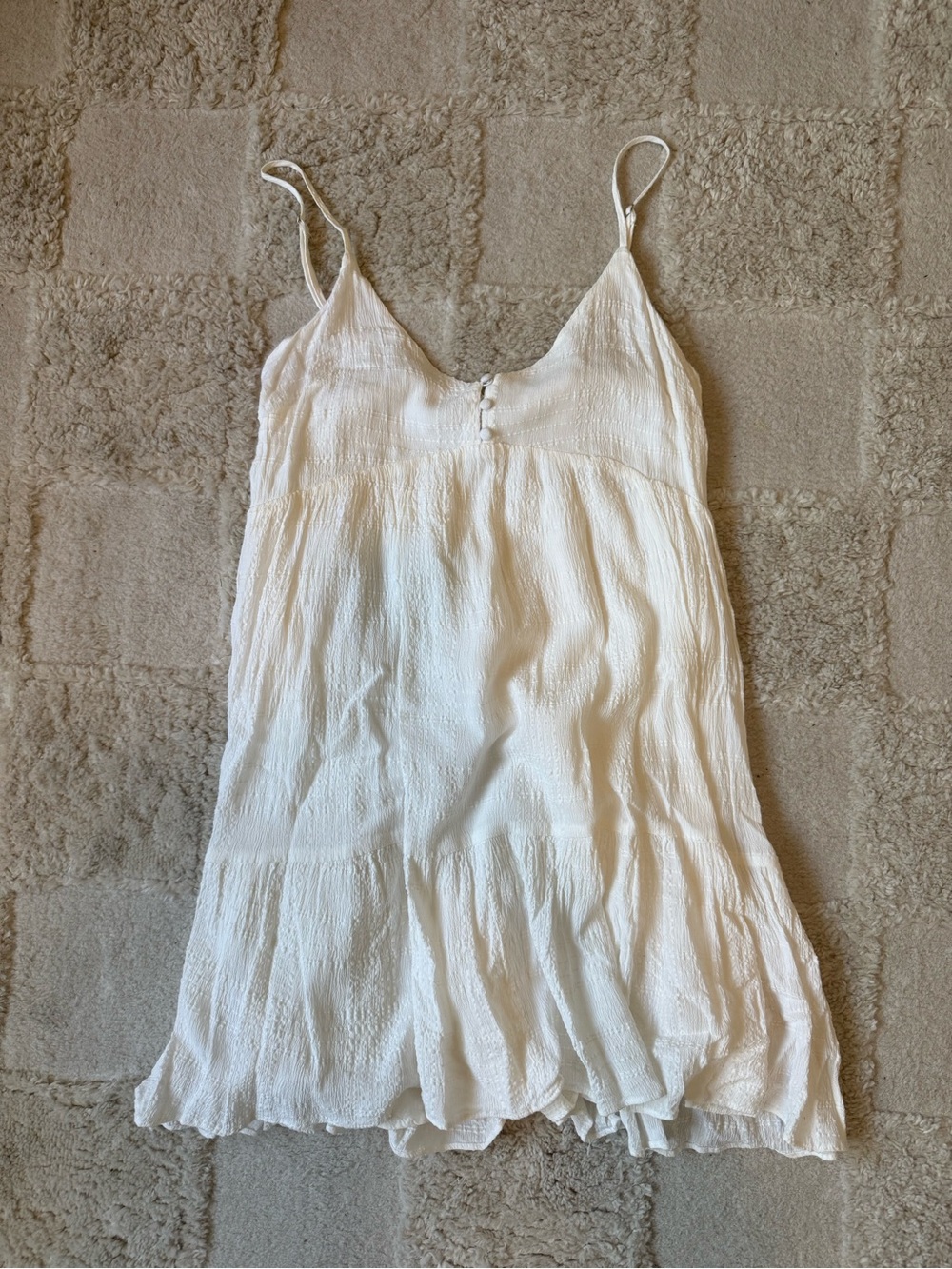 Lush White Textured Spaghetti Strap Camisole Dress